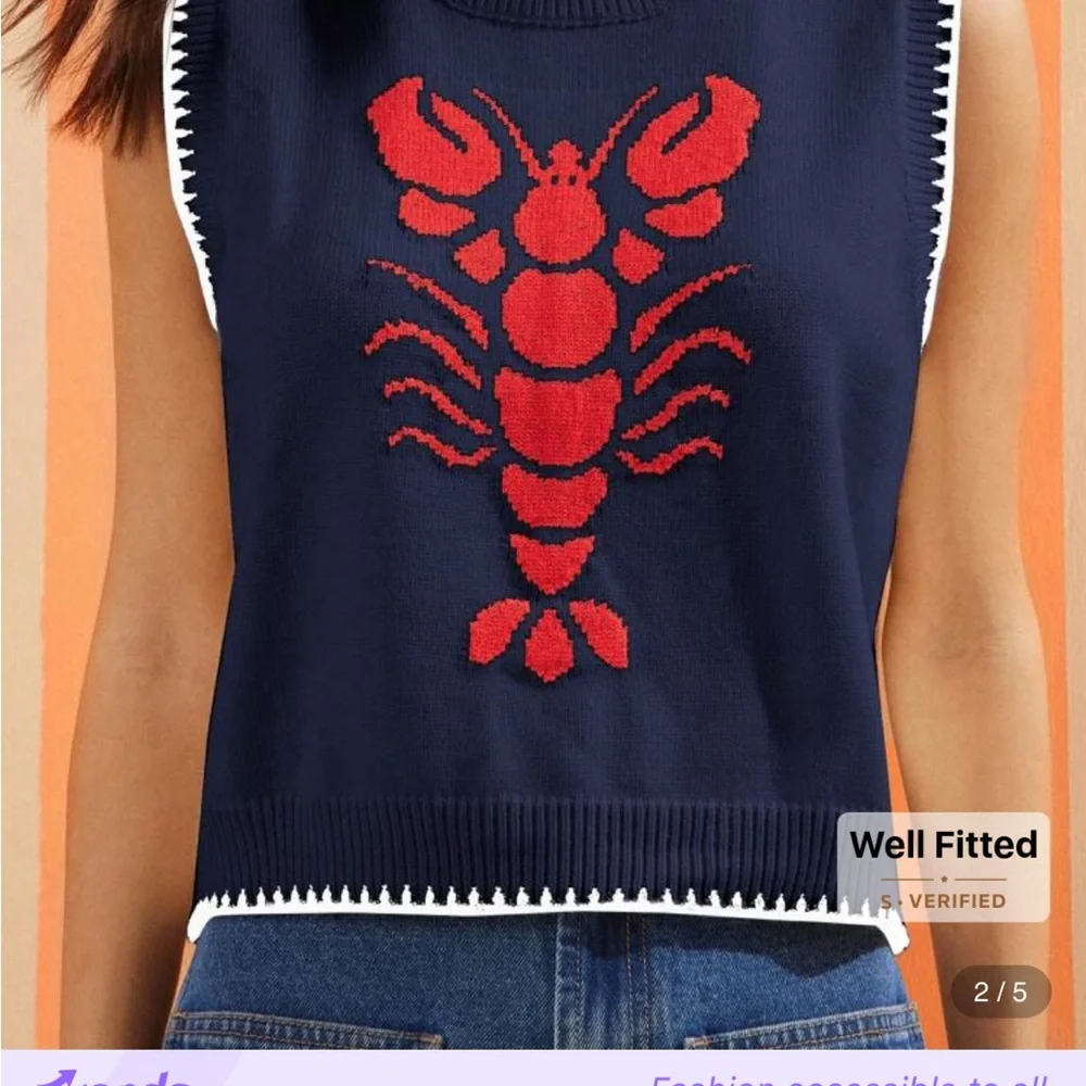 WESTFADE Round Neck Multi Stitch Lobster Intarsia Sweater Vest - Picture 3 of 6